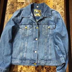 Michael Kors Medium Blue Denim Trucker Jacket with Gold Buttons